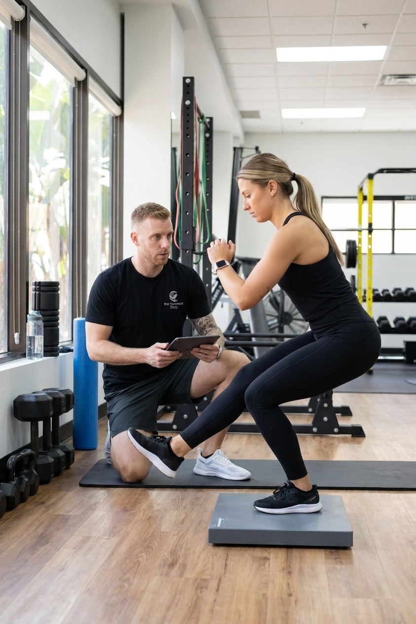 Patient working with a provider at a sports physical therapy clinic in Torrance, CA during a lower extremity strengthening exercise